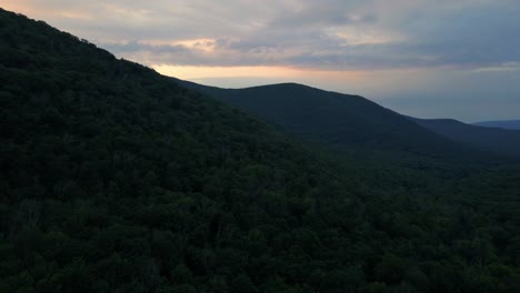 Aerial-drone-video-footage-of-the-Appalachian-mountains-after-sunset-during-warm-summer-nights
