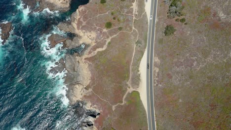 Top-down-view-of-Highway-Coastal-Line,-Shore-line-of-High-way-1