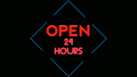Animation-Neon-text-Open-24-hours-on-black-background