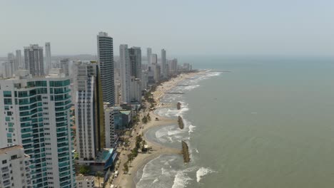Cinematic-Establishing-Shot-of-Playa-De-Bocagrande-and-Cartagena-Coast