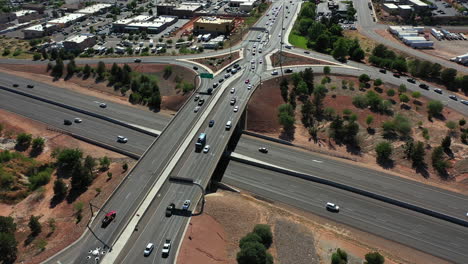 Birdseye-Aerial-View-of-Bridge-and-Freeway-Traffic-outside-St