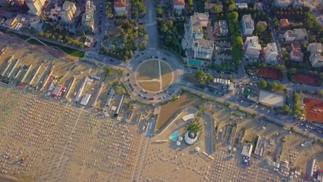 Top-Down-View-Of-Rimini-City-On-The-Adriatic-Coast-In-Italy---aerial-drone-shot