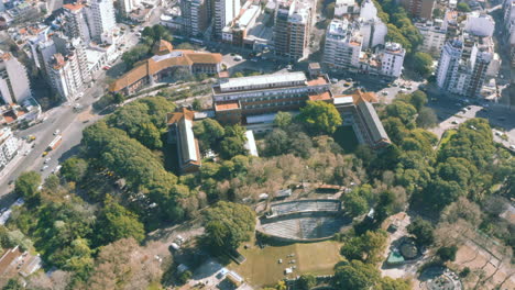 AERIAL---Amphitheater-in-Centenario-Park,-Buenos-Aires,-Argentina,-spinning-shot