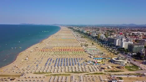 Aerial-View-Of-The-Beach-Of-Rimini-And-its-Coastal-Area-In-Italy---drone-shot