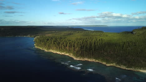Aerial:-Cap-Wabao-in-New-Caledonia,-beautiful-secluded-beaches-and-trees