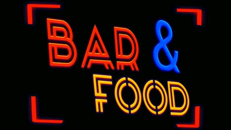 Neon-sign-text-bar-and-food-animation-modern-on-black-background