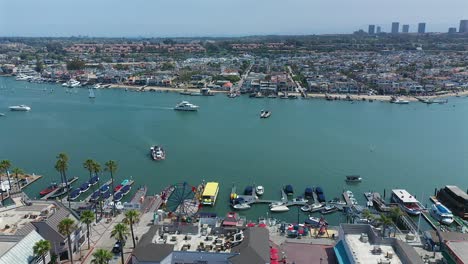 Aerial-view-of-the-Balboa-ferry-and-Fun-Zone-in-Newport-Beach,-California