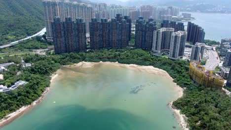 Vista-Aérea-Del-Horizonte-De-Starfish-Bay-En-Ma-On-Shan,-Hong-Kong