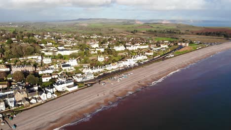 Aerial-View-Of-Budleigh-Salterton-Beach-And-Town