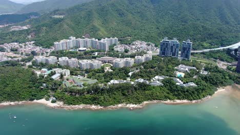 Aerial-view-of-Starfish-bay-skyline-in-Ma-On-Shan,-Hong-Kong