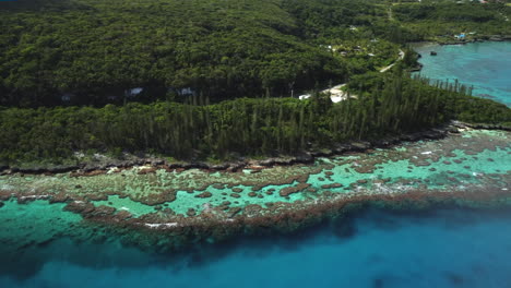 New-Caledonia-Loyalty-Islands-Maré-Island,-amazing-coral-bay-beach,-aerial-view