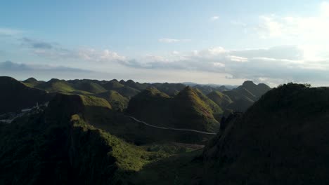 Unique-mountain-landscape-on-Cebu-island-with-cone-shape-peaks,-sunset