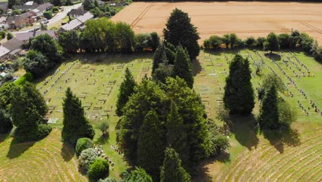 Drone-fly-above-soldier-cemetery-in-Needham-market-Patriot-second-world-war-England-uk