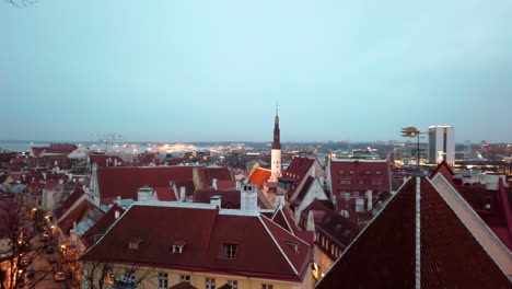 Estonia,-Tallinn,-turning-video-showing-the-beautiful-cityscape-from-the-historical-Old-Town-during-sunset