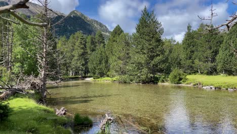 Aigüestortes-Nationalpark-Spanien-Geschützte-Natur-Lerida-Catalunya-Berglandschaft-Mit-Kristallklarem-Wasser-Fluss-Natur-Familienausflug-Tourismus-Rio-Sant-Nicolau