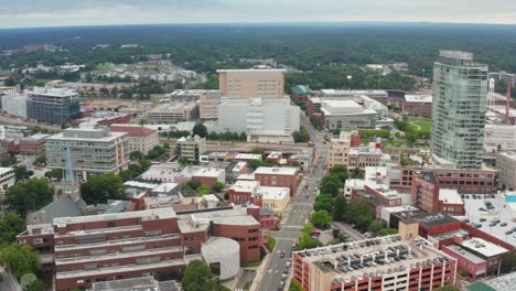 Downtown-Durham,-near-Raleigh-NC.-Aerial-view