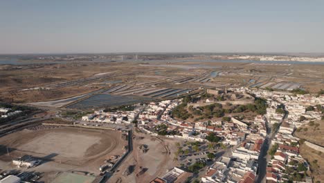 Panoramic-aerial-of-Castro-Marim,-charming-town-with-Medieval-Castle,-Algarve,-Portugal