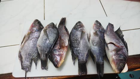 Tilapia-Fische,-Die-Auf-Einer-Küchenbank-Für-Die-Zubereitung-Von-Mahlzeiten-Ausgelegt-Sind
