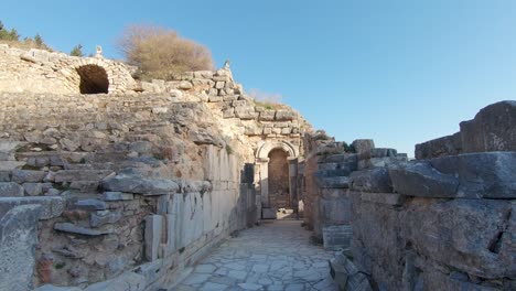Dolly-in-through-the-stage-side-walkway-of-Odeon-small-theatre-in-Ephesus