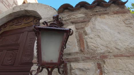 Outdoor-wall-lamp-post-mediterranean-style,-Bodrum-streets,-Turkey