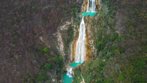 Beautiful-waterfalls-in-Mexico-jungle,-4K-aerial-footage