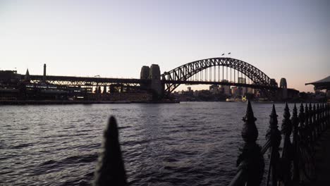 Sydney-Harbour-Bridge-At-New-South-Wales,-Australia-During-Sunset