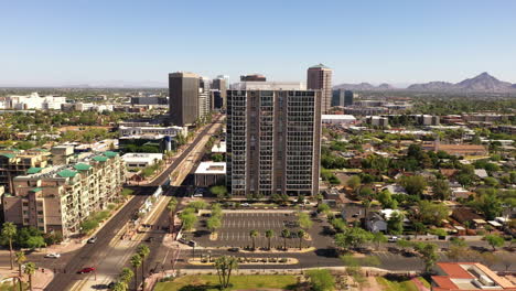High-rise-Buildings-In-Phoenix,-Arizona---aerial-drone-shot