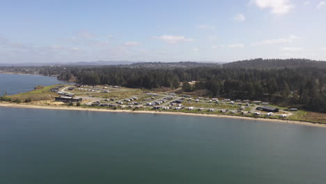Bay-Point-Landing-Camping-seen-from-sea,-Coos-Bay-in-Oregon