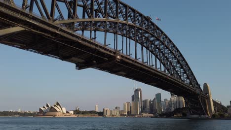 Sydney-Opera-House,-Harbour-And-Downtown-At-Sunset-In-Australia---wide-shot