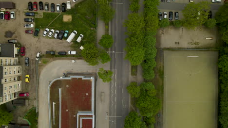 Top-down-aerial-view-over-the-suburban-neighborhoods-of-Gdynia-Poland