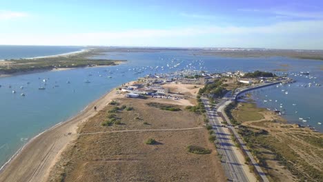 Aerial-view-of-the-Chiclana-Marina-in-Cadiz-with-many-boats-moored-near-the-coast