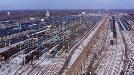 Katowice-Poland-rail-yard-on-cold-snow-covered-winters-day