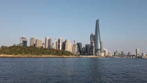 View-Of-Barangaroo-While-On-Ferry-In-Sydney,-New-South-Wales,-Australia---wide-shot