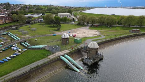 Pumping-station-King-George's-Reservoir-Sewardstone-Chingford-,Brimsdown-,-Enfield-Aerial-footage-4K