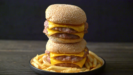 pork-hamburger-or-pork-burger-with-cheese-and-french-fries