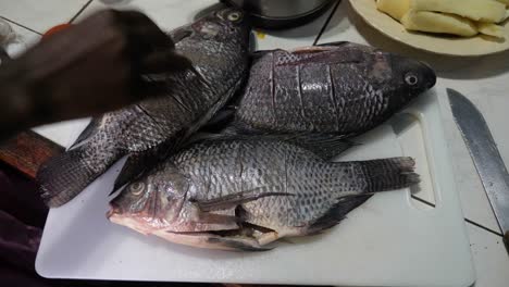 Seasoning-tilapia-fish-with-salt-and-pepper-in-a-kitchen