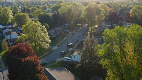 Rising-aerial-reveals-American-suburban-neighborhood-town
