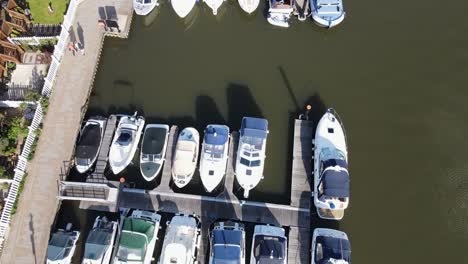 River-Thames-at-Bourne-End-,-Buckinghamshire-overhead-of-boat-moored-drone-footage