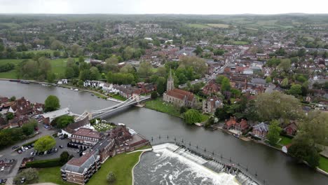 Marlow-town-Buckinghamshire-on-River-Thames-UK-aerial-high-point-of-view-footage-4K