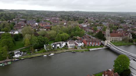 Marlow-town-Buckinghamshire-on-River-Thames-UK-aerial-pan-over-town-4K