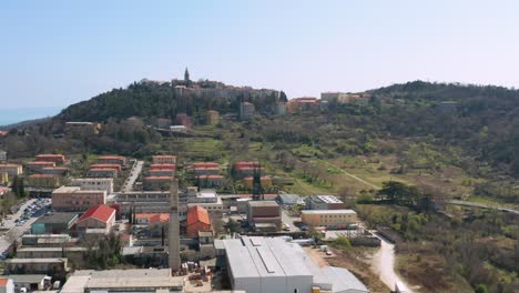Industrial-buildings-in-Croatian-ancient-town-Labin,-aerial-view