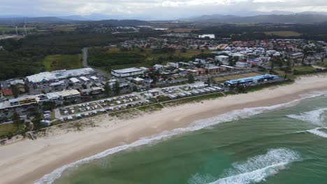 Aerial-View-Of-Kingscliff-Beach-Caravan-Park-And-Bowls-Club-At-The-Beachfront-In-Marine-Parade