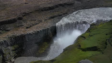 Scenic-View-Of-Majestic-Dettifoss-Waterfall-In-North-Iceland---aerial-orbit