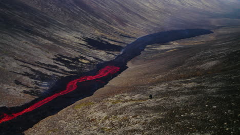 Scenic-Aerial-Panoramic-View-of-Natthagi-Volcanic-Eruption-Lava-Stream