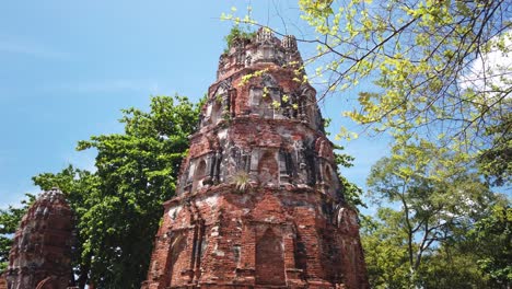 Vertical-Pan-Shot:-Buddhist-temple-at-the-Old-The-Historic-City-of-Ayutthaya-Thailand