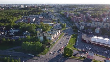 Soviet-Planned-District-with-Electrical-Plant-Tower-in-Background-in-Vilnius,-Lithuania
