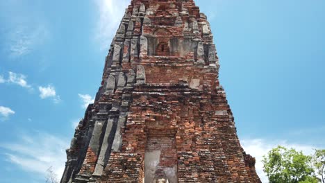 Vertical-Pan-Shot:-Buddhist-temple-at-the-Old-The-Historic-City-of-Ayutthaya-Thailand