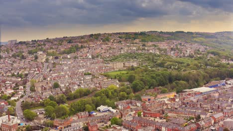 Aerial-view-over-the-rural-British-town-of-Hillsborough-in-Sheffield-at-dawn