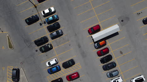 cars-parking,-aerial-drone-footage,-rotating-shot,-vehicles,-transport,-city,-urban,-mall-parking