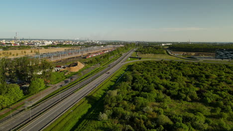 Highway-89-outside-Gdansk-in-Poland-with-green-forest-and-sunshine